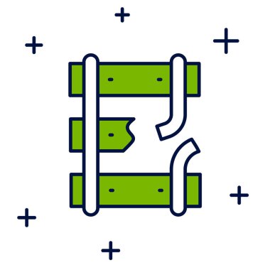 Beyaz arka planda izole edilmiş bir demiryolu ikonu üzerindeki kırık ya da kırık raylar. Vektör.