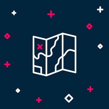 Katlanmış harita simgesi mavi arkaplanda izole edildi. Renkli taslak konsepti. Vektör.