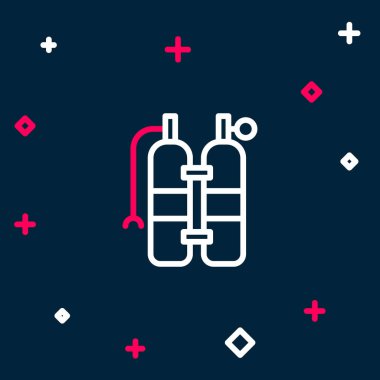 Aqualung simgesi mavi arkaplanda izole edildi. Dalgıçlar için oksijen tüpü. Dalış ekipmanları. Olağanüstü bir spor. Spor malzemeleri. Renkli taslak konsepti. Vektör.