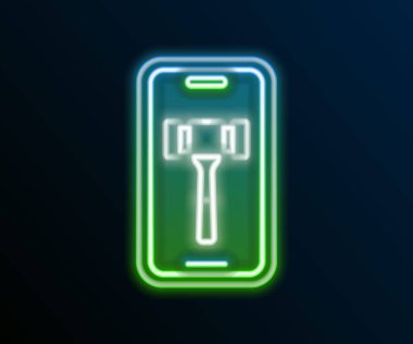 Parlayan neon hattı açık artırma simgesi siyah arkaplanda izole edildi. Teklif tabelası. Açık arttırma teklifi. Satış ve alıcılar. Renkli taslak konsepti. Vektör.