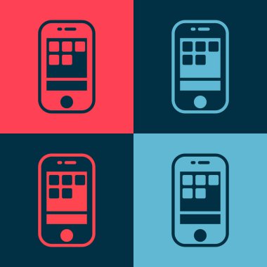 Pop Art Smartphone, renkli arka planda izole edilmiş cep telefonu simgesi. Vektör.
