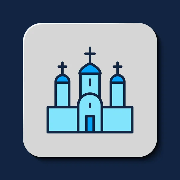 Gevulde Omtrek Kerkgebouw Icoon Geïsoleerd Blauwe Achtergrond Christelijke Kerk Religie — Stockvector