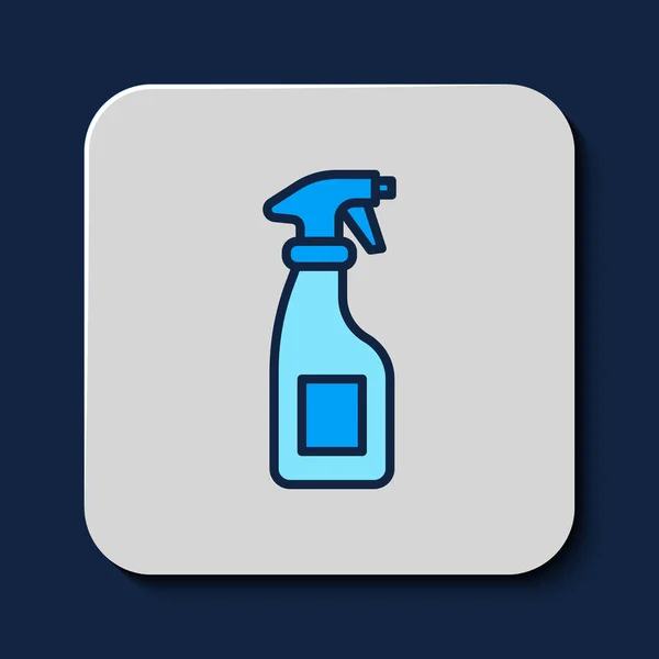 Fylld Kontur Rengöring Sprayflaska Med Rengöringsmedel Flytande Ikon Isolerad Blå — Stock vektor