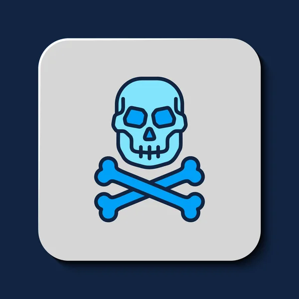 Filled Outline Skull Crossbones Icon Isolated Blue Background Happy Halloween — Vetor de Stock