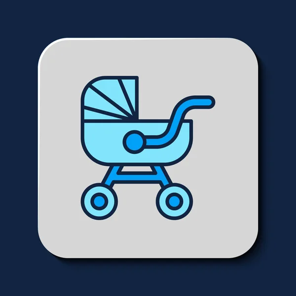 Filled Outline Baby Stroller Icon Isolated Blue Background Baby Carriage — Stockvector