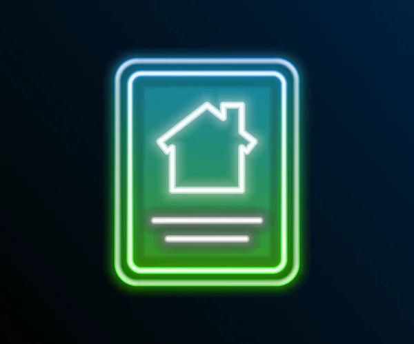 Glowing Neon Line Online Real Estate House Pada Ikon Tablet - Stok Vektor