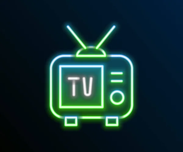 Leuchtende Leuchtschrift Retro Symbol Isoliert Auf Schwarzem Hintergrund Fernsehzeichen Buntes — Stockvektor