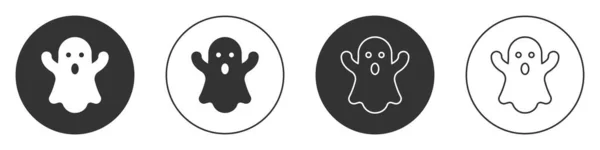 Ikona Černého Ducha Izolovaná Bílém Pozadí Šťastný Halloweenský Večírek Kruhové — Stockový vektor