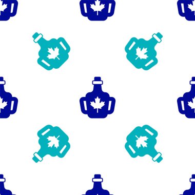 Mavi Akçaağaç şurubu şişesi beyaz arka planda izole edilmiş kusursuz desen. Vektör.