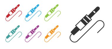 Siyah Ses Jack simgesi beyaz arkaplanda izole edildi. Bağlantı ses ekipmanları için ses kablosu. Fiş kablosu. Müzik aleti. Simgeleri renklendirin. Vektör.