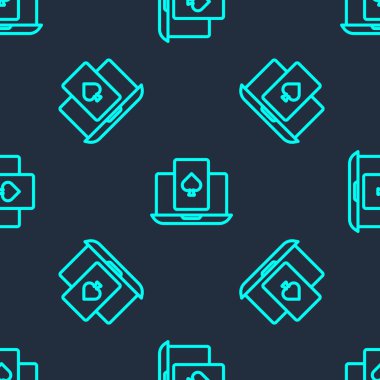 Green Line Online poker masası simgesi mavi arkaplanda izole edilmiş kusursuz desen. İnternetteki kumarhane. Vektör.