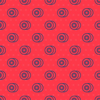 Mavi çizgi kaykay tekerleği simgesi kırmızı arkaplanda izole edilmiş. Kaykay tekerleği. Vektör.