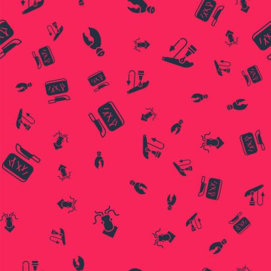 Ahtapot, ıstakoz ya da yengeç pençesi, kesme tahtası, bıçak ve balıkçı zıpkınını pürüzsüz desene ayarlayın. Vektör.