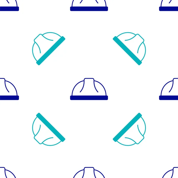 Blaues Arbeiter Schutzhelm Symbol Isoliert Nahtlose Muster Auf Weißem Hintergrund — Stockvektor