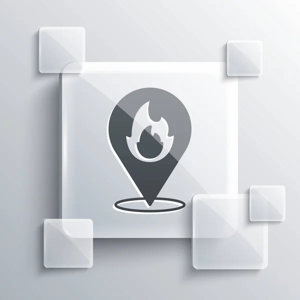 Puntero Mapa Gris Con Icono Llama Fuego Aislado Sobre Fondo — Vector de stock