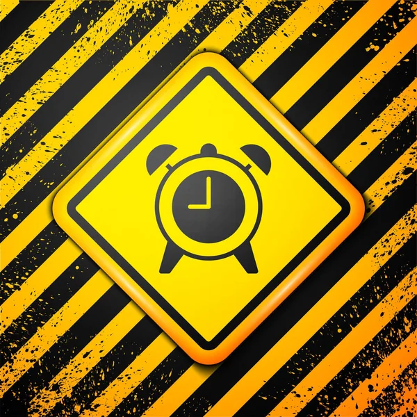 Icono Del Reloj Alarma Negro Aislado Sobre Fondo Amarillo Despierta — Vector de stock