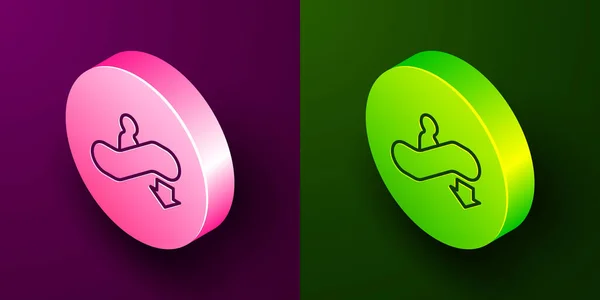 Isometric Line Escalator Icon Isolated Purple Green Background Circle Button — Stock Vector