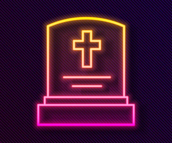 Glödande Neon Line Grave Med Gravsten Ikon Isolerad Svart Bakgrund — Stock vektor