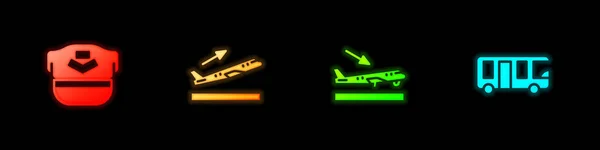 Встановіть Пілотний Капелюх Зліт Літака Посадку Значок Автобуса Аеропорту Векторні — стоковий вектор