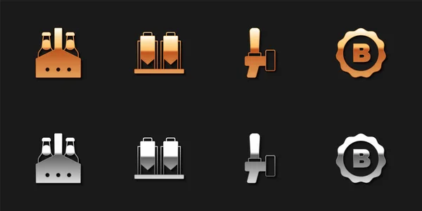 Set Pack Bierflaschen Bierbrauverfahren Zapfhahn Und Flaschenverschluss Mit Symbol Vektor — Stockvektor