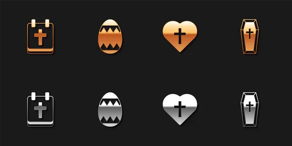 Set Calendar Easter Egg Christian Cross Heart Coffin Icon Vector — Stock Vector