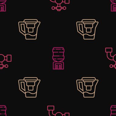 Hattı kurun Su musluğu, filtreli sürahi ve dikişsiz desenli soğutucu. Vektör.