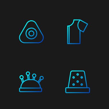 Dikiş için Thimble 'ı, iğneyi ve iğneyi, tebeşiri ve deseni ayarlayın. Renk simgeleri. Vektör.