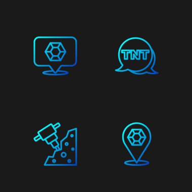 Mücevher Taşı İnşaat matkabı ve Dinamit hattını ayarlayın. Renk simgeleri. Vektör.