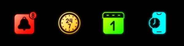Definir Relógio Despertador Aplicativo Móvel Relógio Horas Calendário Ícone Vetor — Vetor de Stock