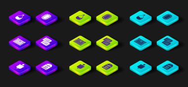 Ortaçağ bayrağı kale kapısı antika hazine sandığı parşömen parşömeni elması ve eski şarap ikonu. Vektör.