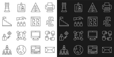 Hat Envelope Project takımının konuşma balonu sohbet tabanı Piramit grafikleri bilgi grafiği patronu çalışan merdiveni bitiş bayrağı iş stratejisi ve tarayıcı dosya simgesi ile ayarlayın. Vektör.