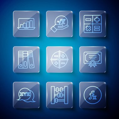 Satır XYZ Koordinat Sistemi Abacus Fonksiyon matematiksel sembolü Hesaplayıcı Ofis dizinleri dizinlerini grafik çizelgesi ve sertifika şablon simgesi ile ayarla. Vektör.