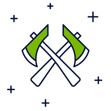 Filled outline Firefighter axe icon isolated on white background. Fire axe. Vector.