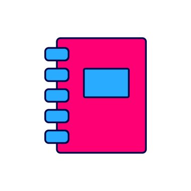 Doldurulmuş Not Defteri simgesi beyaz arkaplanda izole edildi. Spiral not defteri simgesi. Okul defteri. Yazı tahtası. Okul günlüğü. Vektör.