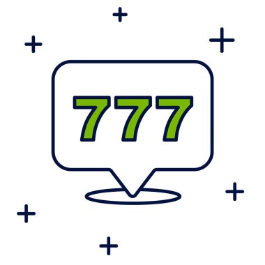 Beyaz arka planda izole edilmiş şanslı yedili büyük ikramiye ikonu ile ana hatlı kumar makinesi. Vektör.