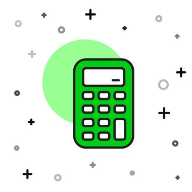Doldurulmuş ana hat Hesaplayıcı simgesi beyaz arkaplanda izole edildi. Muhasebe sembolü. İş hesaplamaları matematik eğitimi ve finans. Vektör.