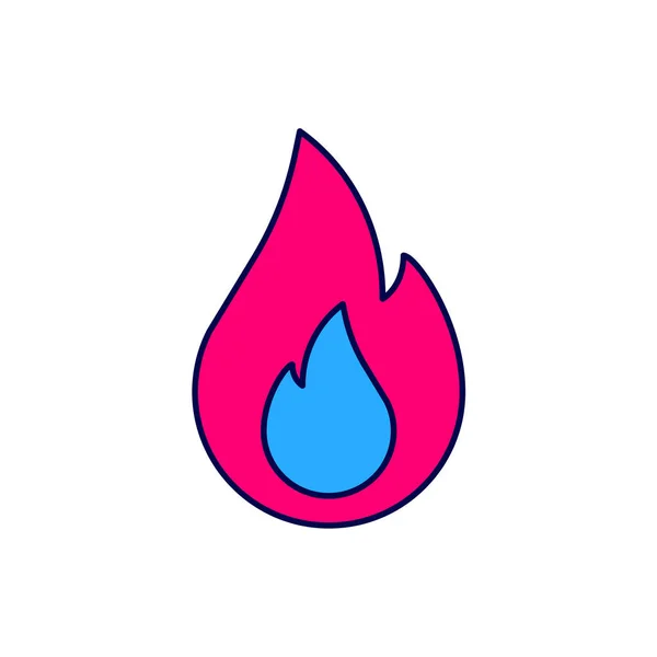 Esquema Rellenado Icono Llama Fuego Aislado Sobre Fondo Blanco Vector — Vector de stock