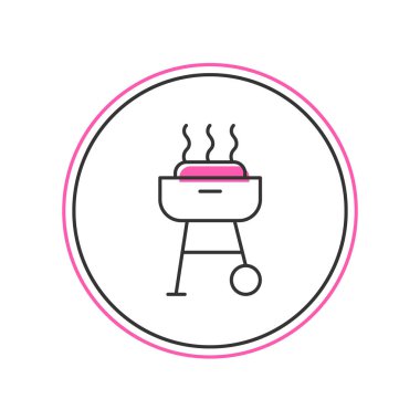 Doldurulmuş ana hatlı ızgara simgesi beyaz arkaplanda izole edildi. Barbekü ızgara partisi. Vektör.