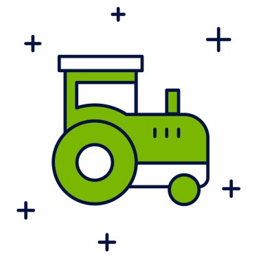 Doldurulmuş ana hatlı traktör simgesi beyaz arkaplanda izole edildi. Vektör.