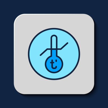 Filled outline Meteorology thermometer measuring icon isolated on blue background. Thermometer equipment showing hot or cold weather. Vector.