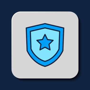 Filled outline Police badge icon isolated on blue background. Sheriff badge sign. Vector.