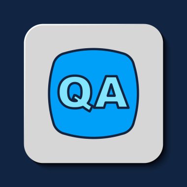 Filled outline Speech bubbles with Question and Answer icon isolated on blue background. Q and A symbol. FAQ sign. Chat speech bubble and chart. Vector.