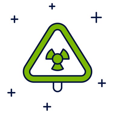 Beyaz zemin üzerinde izole edilmiş radyasyon sembolü sembolü olan üçgen çizgisi işareti doldurulmuş. Vektör.