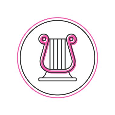 Beyaz arka planda izole edilmiş Antik Yunan lir ikonu. Klasik müzik enstrümanı, orkestra akustik elementi. Vektör.