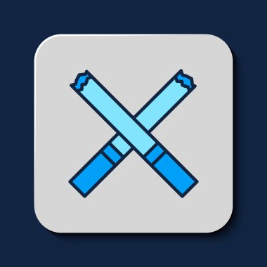 Doldurulmuş sigara simgesi mavi arkaplanda izole edildi. Tütün tabelası. Sigara içme sembolü. Vektör.