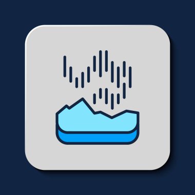 Doldurulmuş Kuzey Işıkları simgesi mavi arkaplanda izole edildi. Vektör.