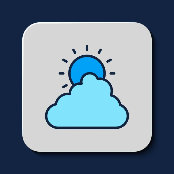 填充轮廓太阳和云天气图标孤立的蓝色背景 — 图库矢量图片