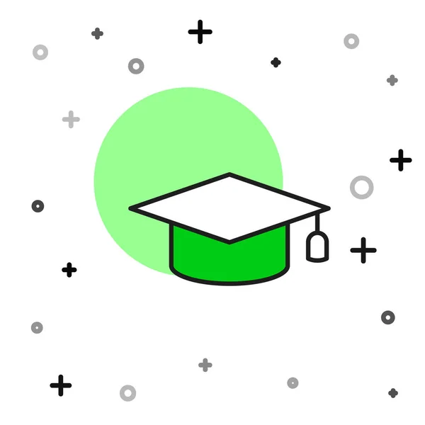 Γεμάτο Περίγραμμα Εικόνα Κάλυκα Αποφοίτησης Απομονωμένη Λευκό Φόντο Καπέλο Αποφοίτησης — Διανυσματικό Αρχείο