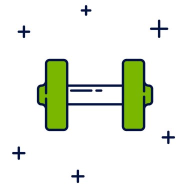 Doldurulmuş Dumbbell simgesi beyaz arkaplanda izole edildi. Kas kaldırma ikonu, fitness halteri, spor aletleri, egzersiz yaban domuzu. Vektör