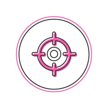 Doldurulmuş ana hatlı hedef spor simgesi beyaz arkaplanda izole edildi. Atış mesafesi ya da atış mesafesi için sayıları olan temiz bir hedef. Vektör